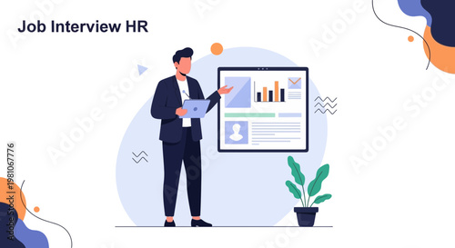 HR Manager Presenting Job Interview Results on Digital Screen with Charts and Graphs