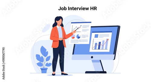 HR Manager Presents Job Interview Statistics on Screen with Charts and Graphs