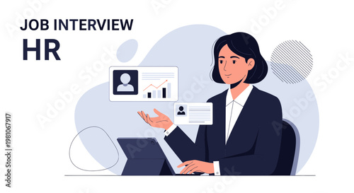 HR professional conducting a job interview, reviewing candidate profile on tablet