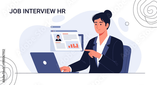 HR professional conducting job interview online using laptop and resume