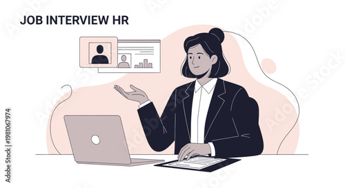 HR professional conducting job interview online with laptop and resume