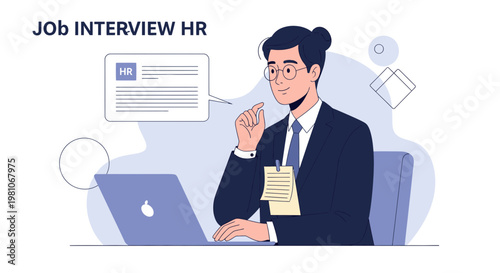HR professional conducting job interview online via laptop, resume on screen