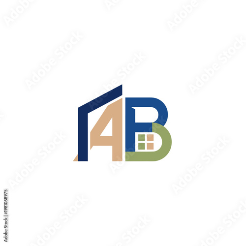 Modern Initial Letters 4B or FB House Building Logo Design for Real Estate on Isolated White Background