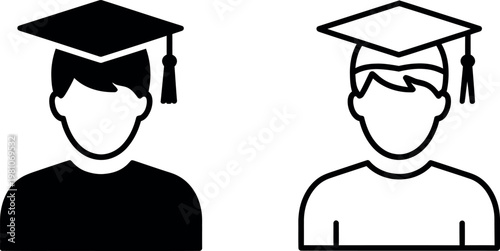 Graduation icons of two people wearing mortarboard hats  education symbols