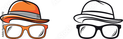 Eyeglasses and Hat Icon Set with Stylish Fashion Accessories for Digital Design and Fashion Themes