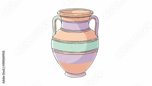 Stylized antique-inspired amphora illustration featuring elegant pastel color stripes, perfect for decorative design elements and historical themes