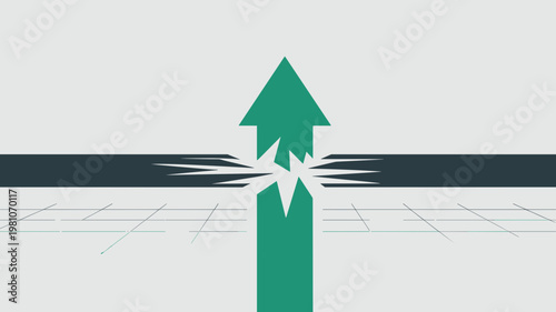 Growth arrow piercing barrier illustration – Ideal for career advancement, overcoming limits, or leadership goal themes.
