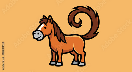 Cartoon Horse with Curly Tail.