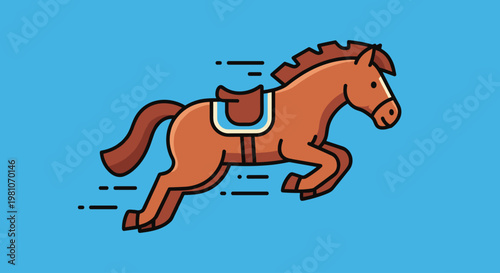 Brown Horse with Saddle Running Fast.