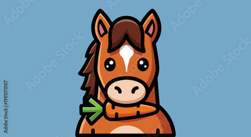 Cartoon horse with green leaf.