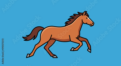 Brown Horse Running Fast Freely Outdoors.