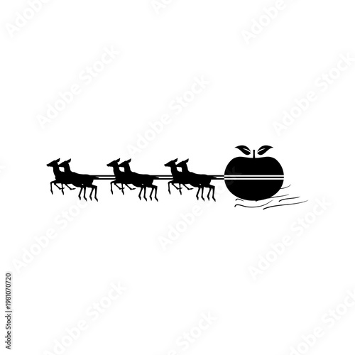Illustration of a reindeer silhouette pulling a giant apple
