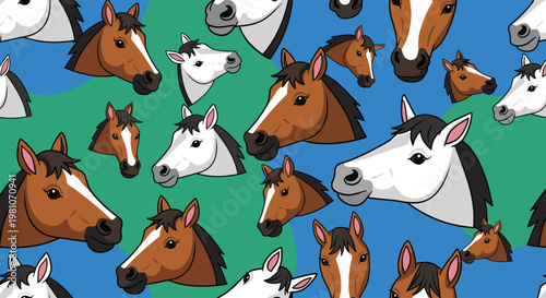 Many Different Horse Heads Illustration.