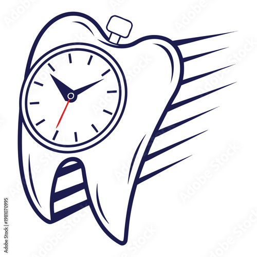 Tooth with stopwatch face symbolizing dental time tracking stopwatch duration