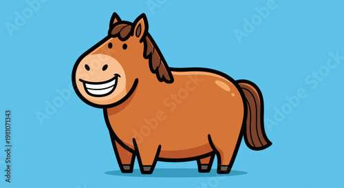 Smiling Brown Cartoon Horse Animal.