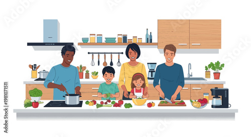 A group of business people and diverse students including a teacher meet in a bustling city illustration featuring happiness and team education