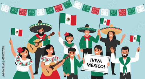 Mexican people celebrate Independence Day with flags, guitars and festive cheer!
