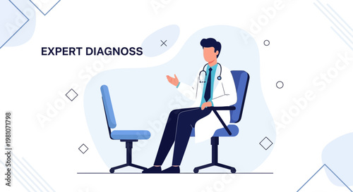 Doctor in white coat with stethoscope consulting patient in office, expert diagnosis concept