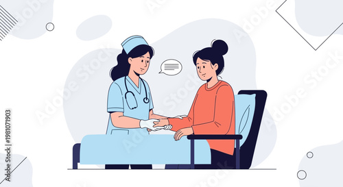 Nurse examining patient's hand, medical consultation, healthcare concept