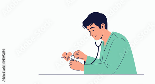 Doctor checking heartbeat with stethoscope, medical illustration, healthcare concept