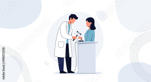 Doctor examining patient's knee reflex with reflex hammer in clinic