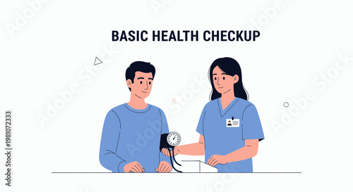Doctor checking patient's blood pressure for basic health checkup, medical illustration