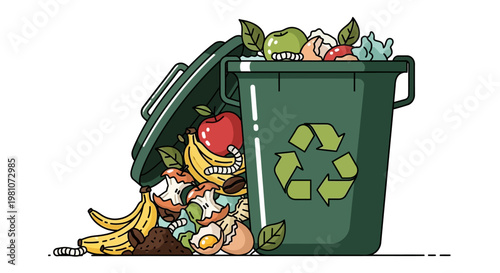 Green Recycling Bin with Organic Waste.