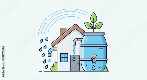 Photography Rainwater Harvesting Barrel System For Home.