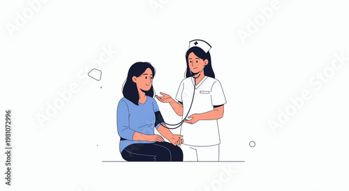 Nurse checking patient's blood pressure with stethoscope and sphygmomanometer