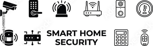 Smart home security icons set