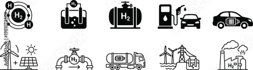 Set of hydrogen energy icons