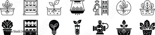 Set of hydroponics and vertical farming icons