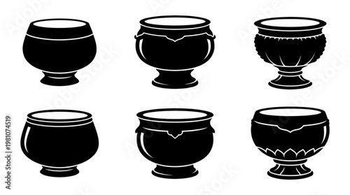 alms bowl silhouette vector set