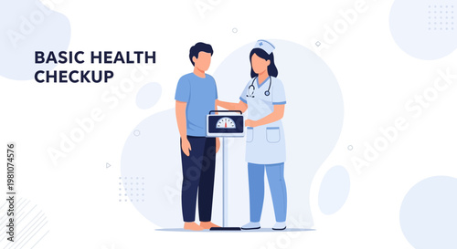 Doctor Weighing Patient for Basic Health Checkup, Medical Consultation