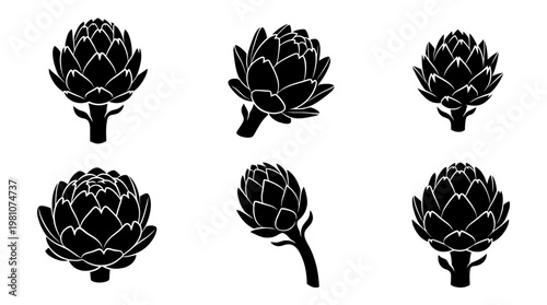 artichoke silhouette vector set