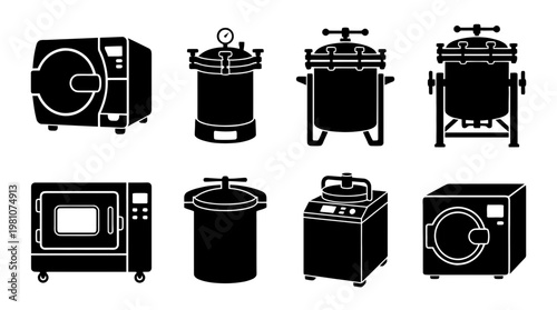 autoclave silhouette vector set