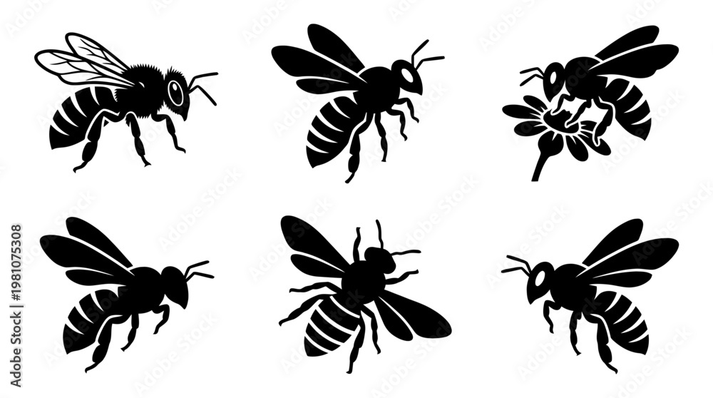 Fototapeta premium bee silhouette vector set