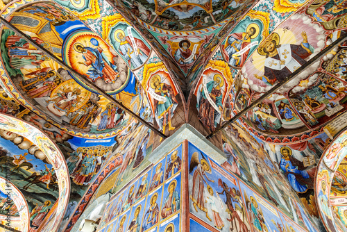Richly decorated exterior of the Rila monastery, Rila mountains in Bulgaria - Europe