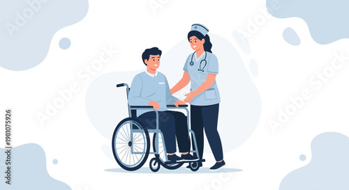 Nurse assisting patient in wheelchair, healthcare, care, medical, support, hospital