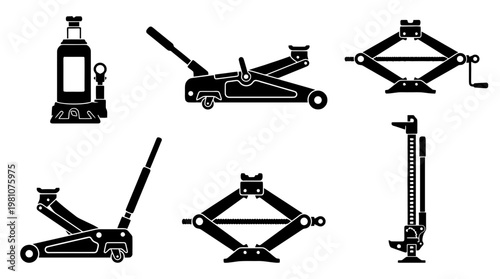 car jack silhouette vector set
