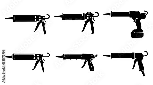 caulking gun silhouette vector set