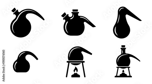 chemistry retort silhouette vector set