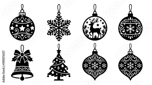 christmas ornament silhouette vector set