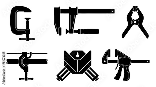clamp silhouette vector set