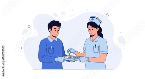 Nurse giving medication to patient, healthcare concept illustration