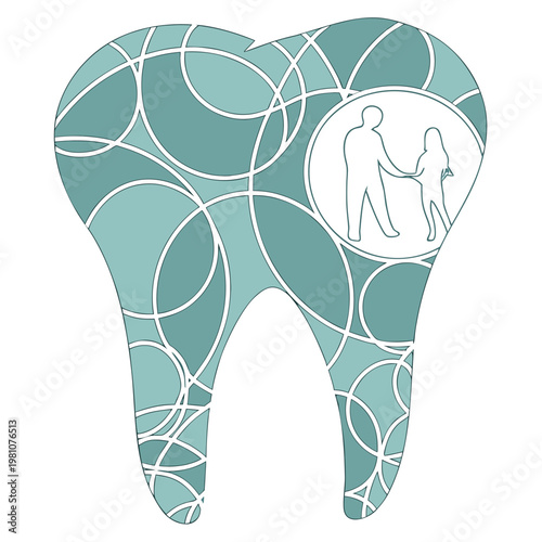 Abstract tooth icon with silhouettes of adult and child for family dental care