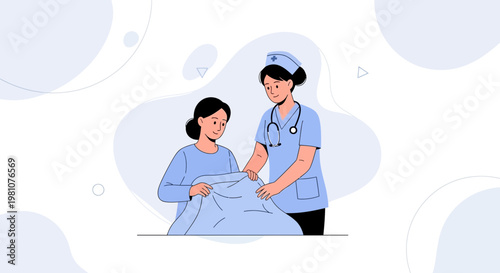 Nurse Caring for Patient with Blanket, Healthcare Illustration