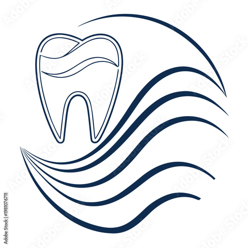 Clean tooth outline graphic with dynamic blue wave lines representing freshness