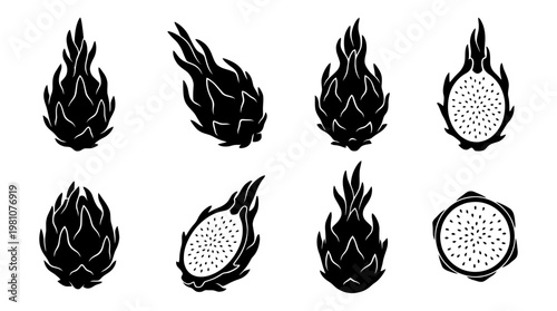 dragon fruit silhouette vector set