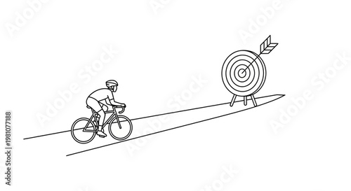 Cyclist riding towards a target goal line art